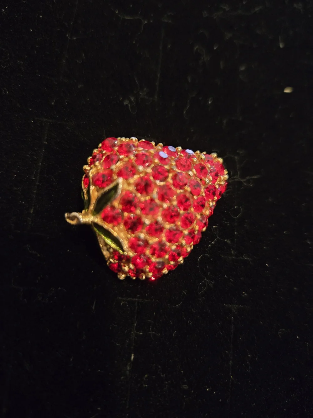 Eye Catching Red Rhinestone Strawberry Brooch Pin - Vintage